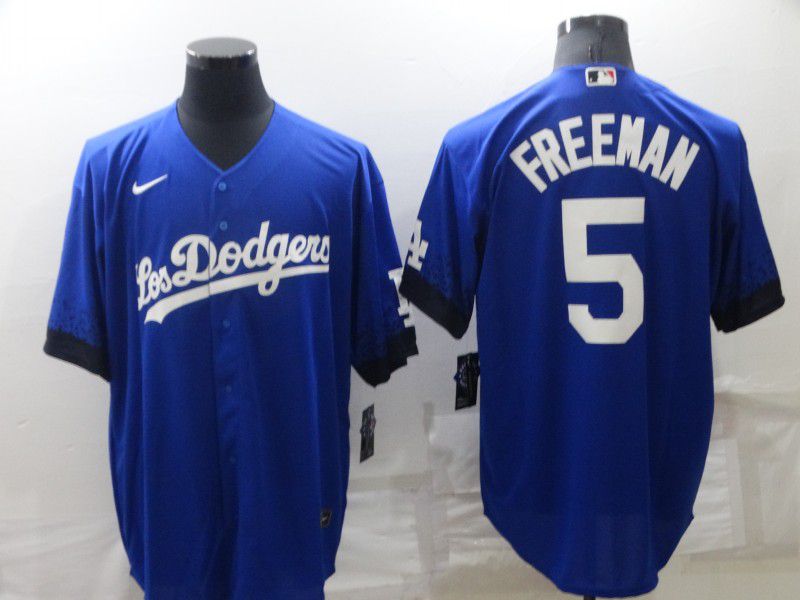 Men Los Angeles Dodgers 5 Freddie Freeman Blue City Edition Game Nike 2022 MLB Jerseys